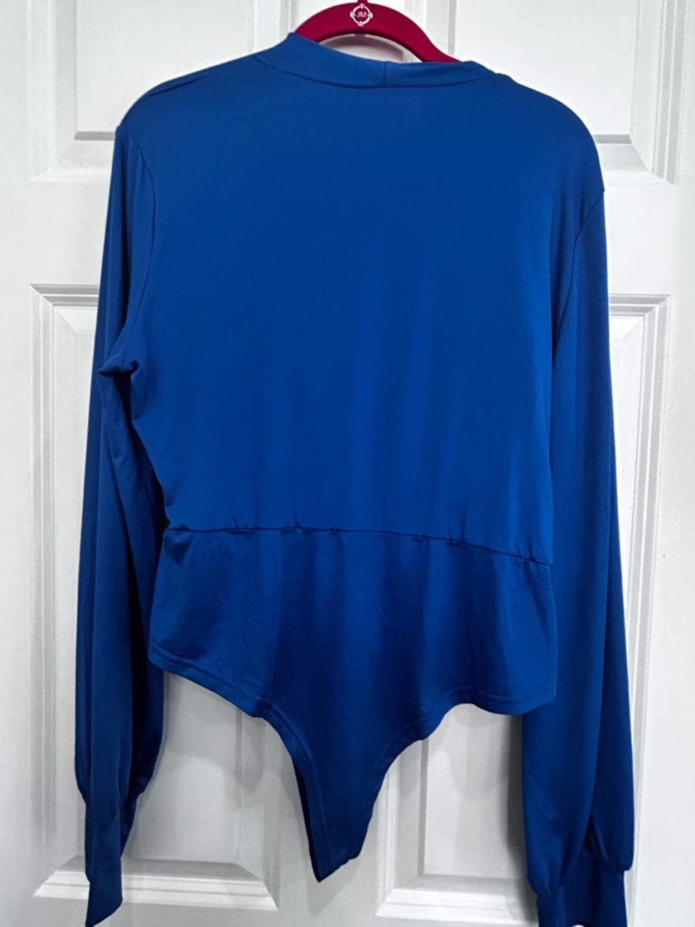 Deep Blue Draped Long-Sleeve Bodysuit - Picture 2 of 4